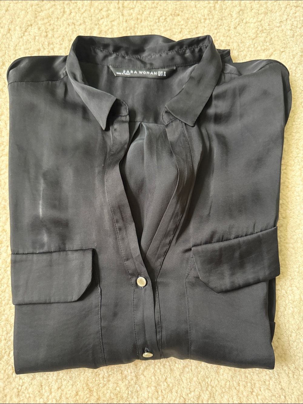 Zara !!! Black Button-Down Shirt size M 100% polyester